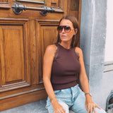 TATIANA BROWN RIBBED LACE TOP