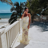 ESENCIA DIVINA BUTTER YELLOW FLOWER BANDEAU DRESS