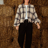 JUNESSA BEIGE CHECKERED ZIP JACKET