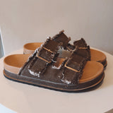 YULIANA BROWN DENIM SLIPPERS