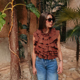 ALONDRA BROWN RUFFLE BLOUSE