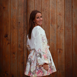 SCARLET WHITE FLOWER LINEN DRESS