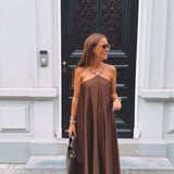 VIVIENNE BROWN SATIN HALTER DRESS