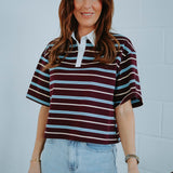 VICKY BURGUNDY STRIPED POLO SHIRT