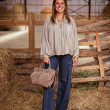 FAYE TAUPE ZIP BLOUSE