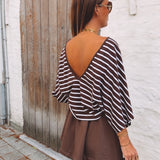 SEREN BROWN/WHITE STRIPED T-SHIRT