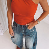 SYLVIE RED ONE SHOULDER TOP