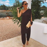 MARISOL BROWN ONE SHOULDER JUMPSUIT