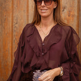 HESPER BROWN RUFFLE BLOUSE