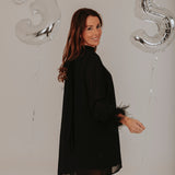 BORN TO PARTY BLACK FEATHER DRESS