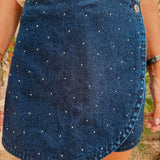 RONDA DARK BLUE DENIM RHINESTONE SKORT