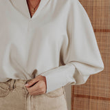 LYNN ECRU V-NECK BLOUSE