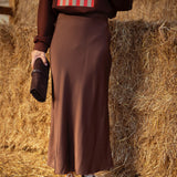 CLOVER BROWN SATIN SKIRT