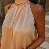 DESEO PEACH SATIN HALTER TOP