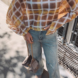 VIENNA TAUPE/YELLOW CHECKERED BLOUSE