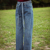DIAMOND DARK BLUE WIDE LEG JEANS A3401