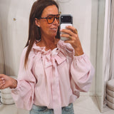NATASHA LIGHT PINK CHECKERED BLOUSE