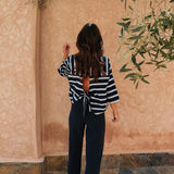 SOMAYA DARK BLUE STRIPED T-SHIRT