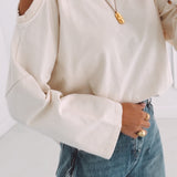SOFIE ECRU CUT-OUT SWEATER