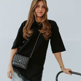 NORA BLACK LONG ASYMMETRIC LACE T-SHIRT