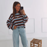JUNA LIGHT BLUE/BROWN STRIPED SWEATER