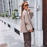 KEIRA TAUPE/BROWN CHECKERED BLOUSE