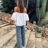 CADIZ EMBROIDERED WIDE LEG JEANS 05852