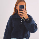 KIANDRA DARK BLUE BUTTON PULLOVER
