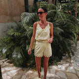 ESTRELLA BUTTER YELLOW LACE BELT SHORT