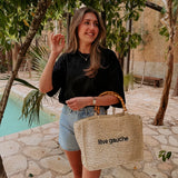 RIVE GAUCHE BEIGE RAFFIA BAG