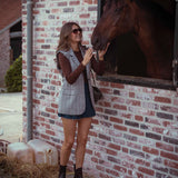 GEORGIA BROWN STRIPED SLEEVELESS BLAZER