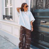 BROWN MARBLE EFFECT BALLOON PANTS