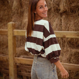 PRE-ORDER MARABETH BROWN STRIPED SWEATER