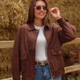 ELODIE BROWN SUEDE BOMBER JACKET