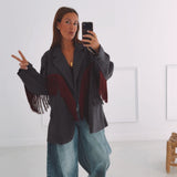 JOLENE DARK GREY STRIPED FRINGE BLAZER