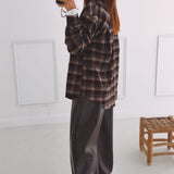 GREET BURGUNDY CHECKERED RHINESTONE BLOUSE