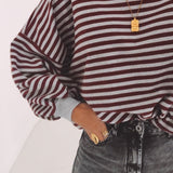 SEVERINE GREY/BORDEAUX STRIPED SWEATER