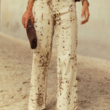 ECRU PRINT WIDE LEG JEANS 6033