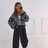 BENTE DARK BLUE/BEIGE CHECKERED CARDIGAN
