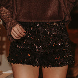 LET'S GO WILD BROWN SEQUIN SHORT