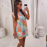 EVI GEOMETRIC PRINT MULTICOLOR CROCHET DRESS