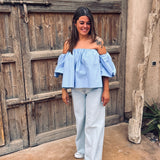 HOLA BLUE OFF SHOULDER BLOUSE