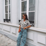 PIPPA KHAKI/WHITE STRIPED BLOUSE