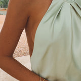 LUCIA MINT GREEN SATIN HALTER DRESS