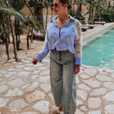 ISABELA LIGHT BLUE STRIPED LACE BLOUSE