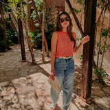 LUJOSA ORANGE/PINK CROCHET TOP