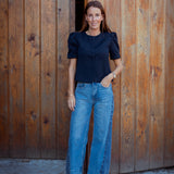 SANTIAGO DARK BLUE BUTTON BLOUSE