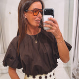 SIGRID BROWN CROPPED BLOUSE