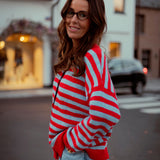 CLIO RED STRIPED BUTTON CARDIGAN