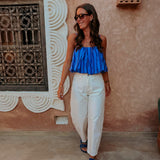 BARAKA BLUE STRIPED CROPPED TOP